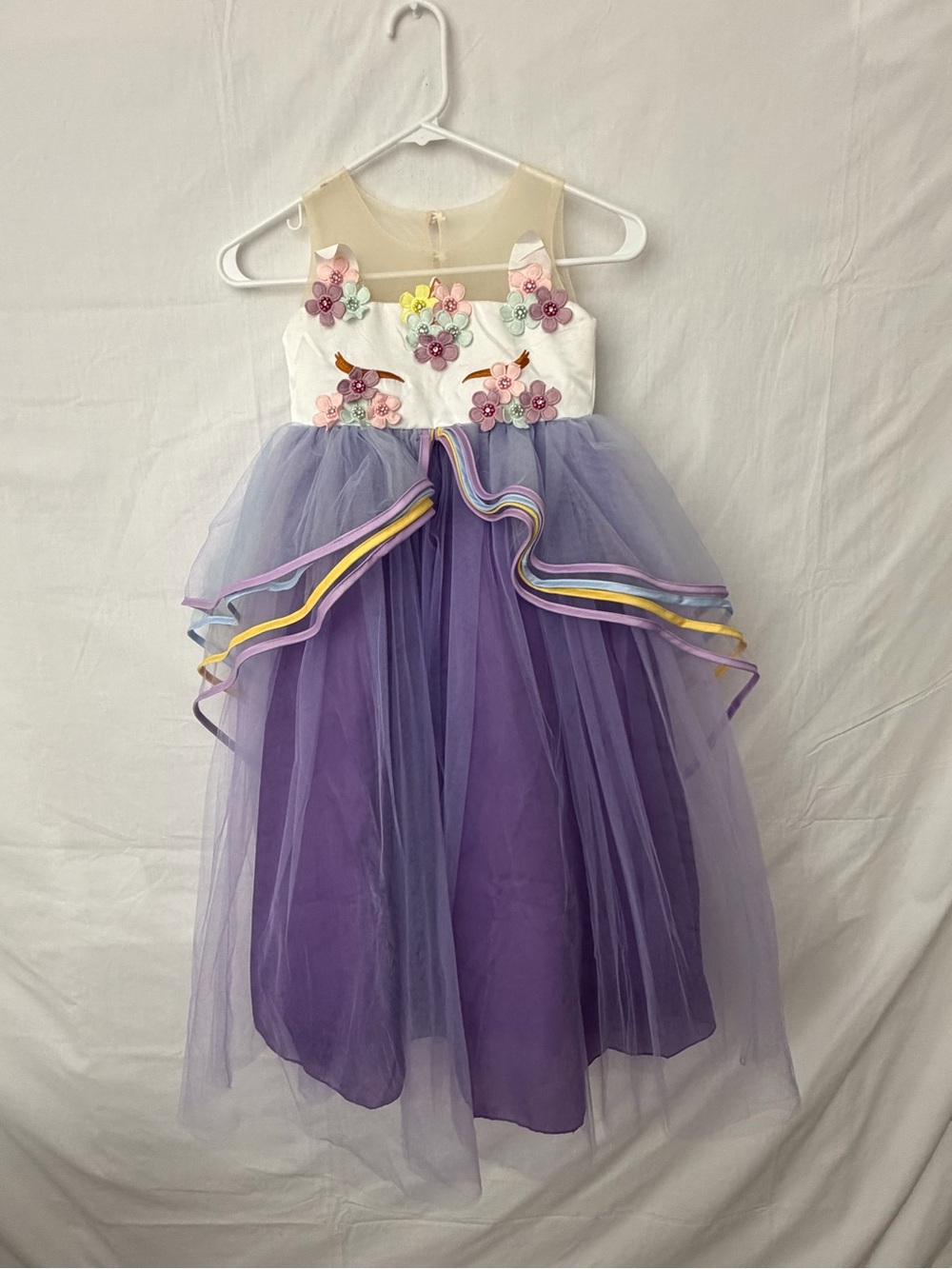 Girls’ Purple Floral Tulle Dress Size 120 Party (E88)